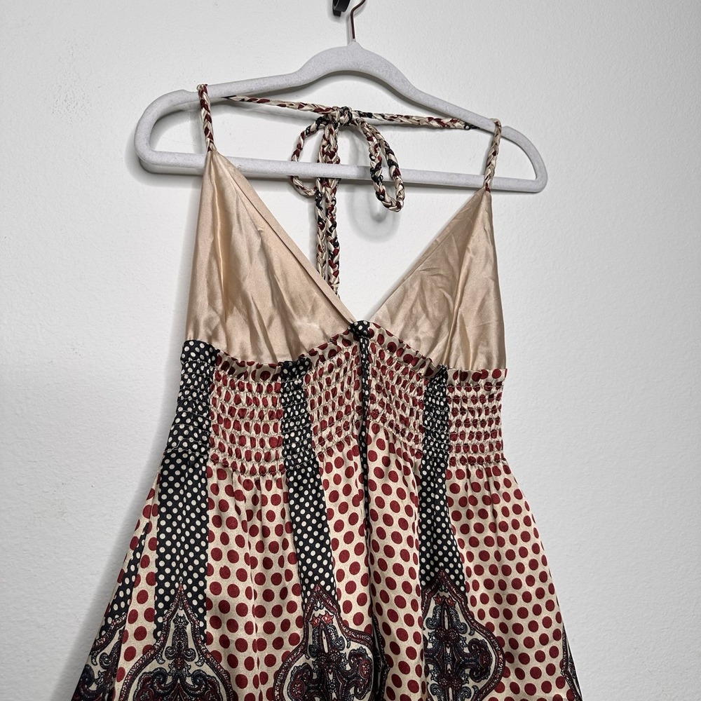 VTG Y2K Miss Me Womens Babydoll Halter Dress Polka Dot 100% Silk Boho Western - Picture 3 of 9